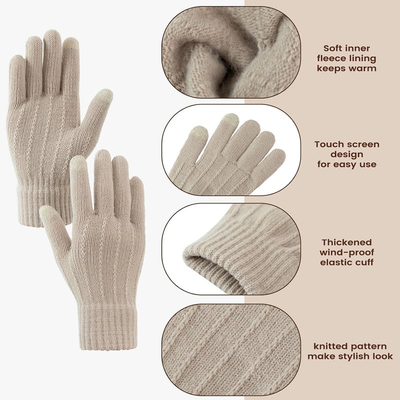 Premillow Women Winter Hat Beanie+Long Scarf+Touch Screen Gloves Set, Warm Clothes Set with Knit Fleece Lined for Women/Men Winter - Image 4